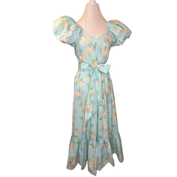 Love Shack Fancy Target Estelle Floral Blue Puff Sleeve Dress Size XS - Picture 3 of 11